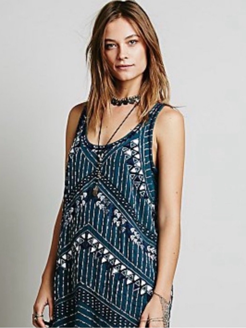 Free People Teal Beaded Tank Dress